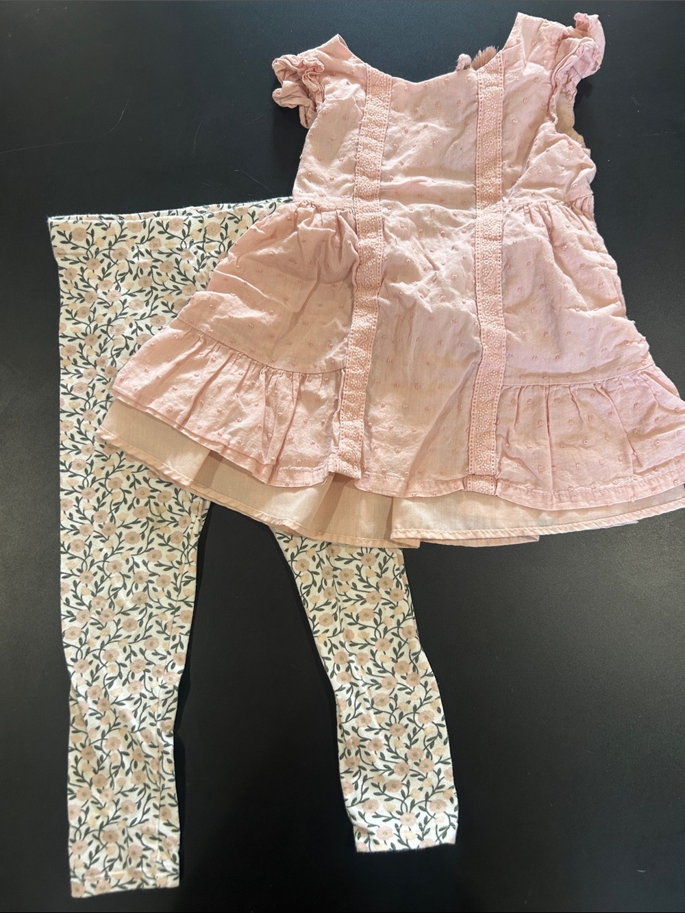 Tahari Soft Pink Baby Dress and Floral Leggings